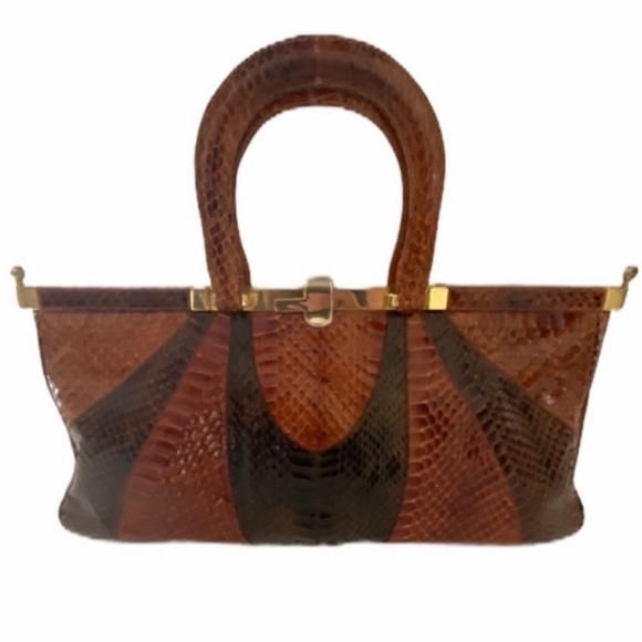 Vintage Handbags - Vintage Snake Skin Purse Satchel Bag